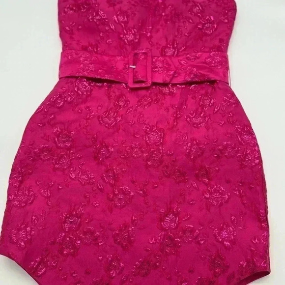 New Without Tags, AMANDA UPRICHARD STRAPLESS FLOWERED JACQUARD MINI DRESS - Picture 3 of 11